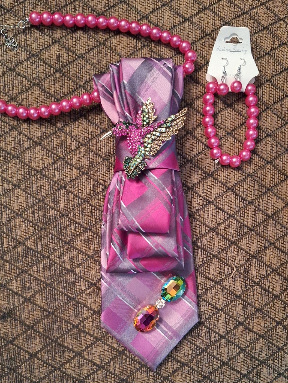 Arrow Upcycled Necktie Necklace